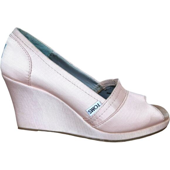 TOMS Womens Wedding Collection Pumps Pink Grosgrain Wedge Peep Toe Slip On 8 - Picture 4 of 12